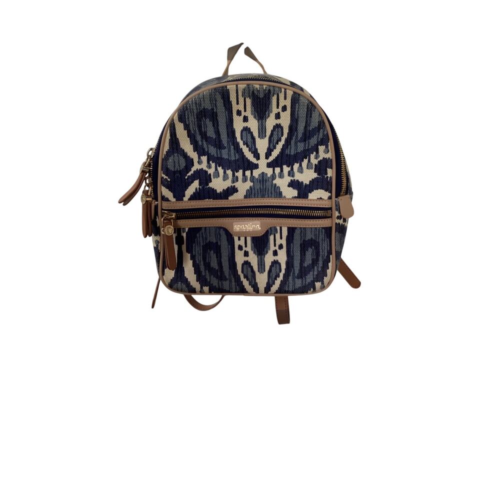 Spartina 449 Chloe Backpack Daufuskie‎ Island Natural Linen Leather Bag Blue
